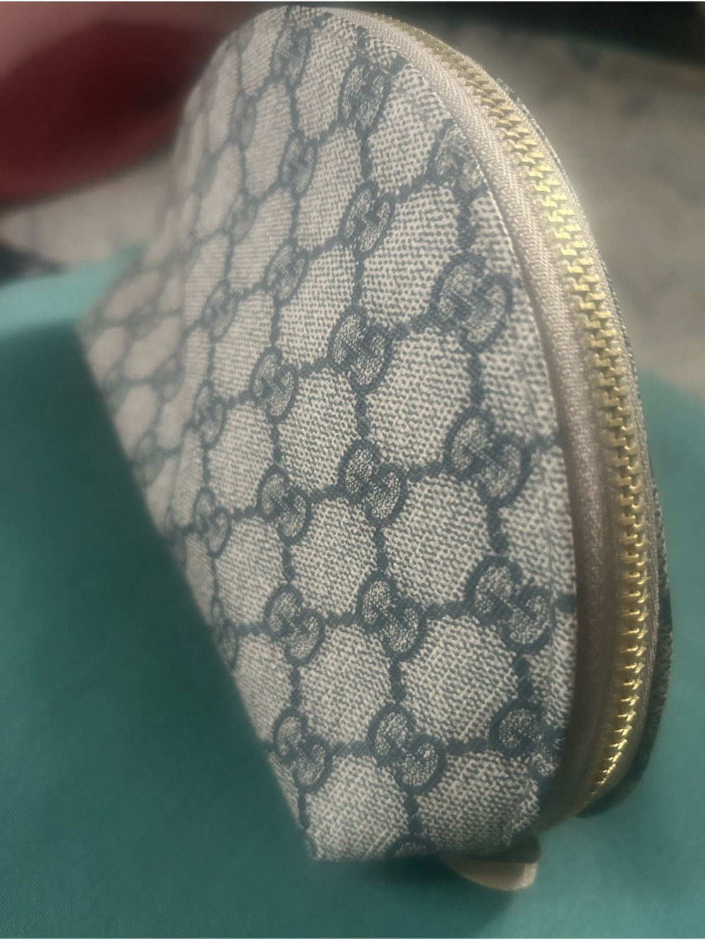 Gray Monogram Cosmetic Pouch with Gold Zipper